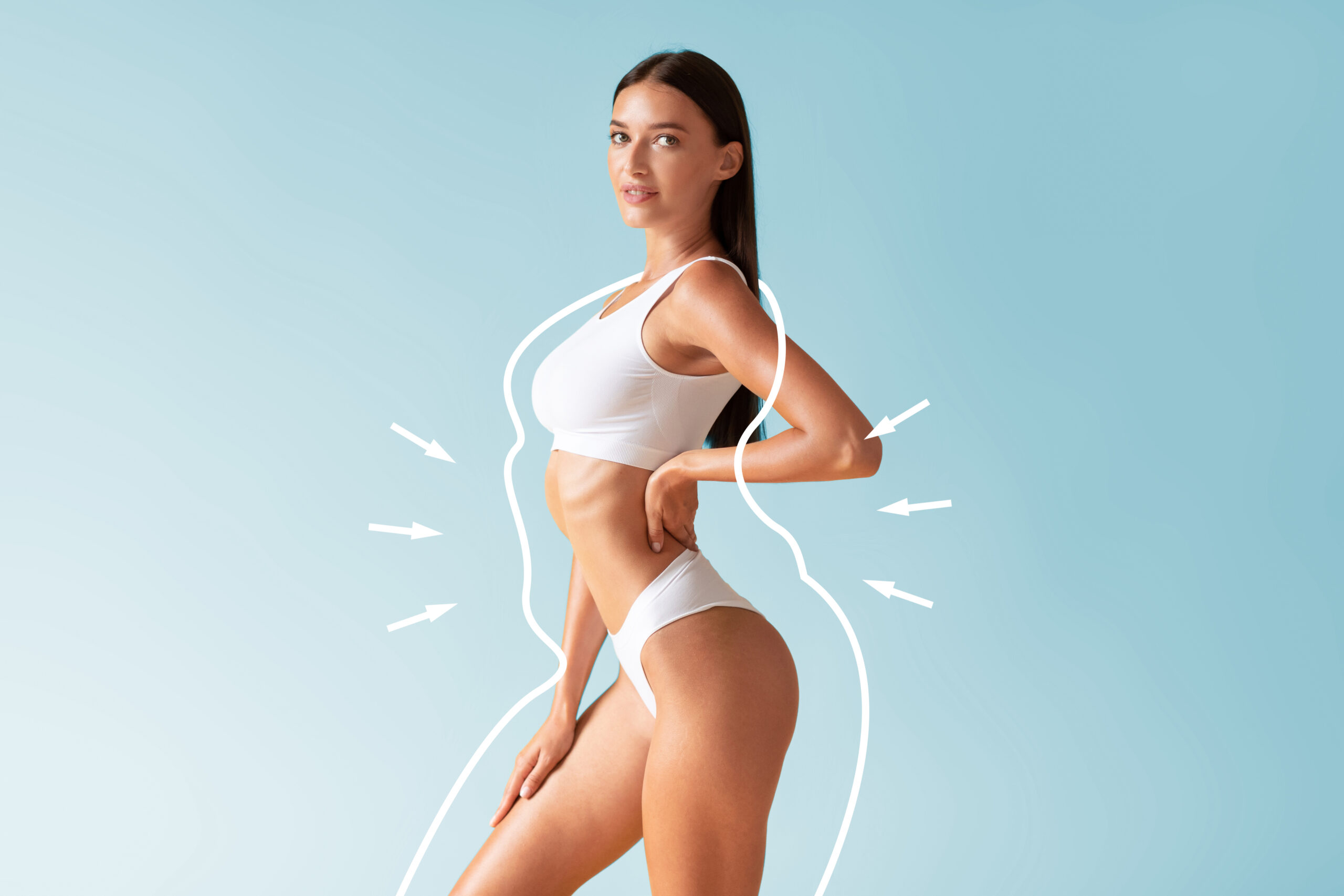 Body Sculpting With Young Beautiful Female In Underwear Laser Liposuction