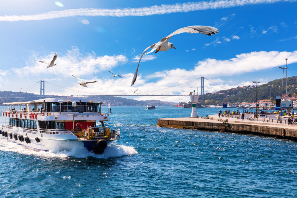 Ship is sailing near Bosphorus in Istanbul